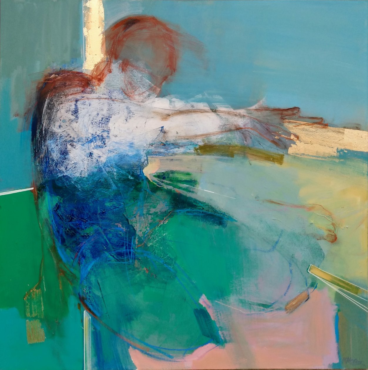 Innerlijke kracht, 2020 (acryl, pastel en bladgoud op doek) door Madgalena Morey