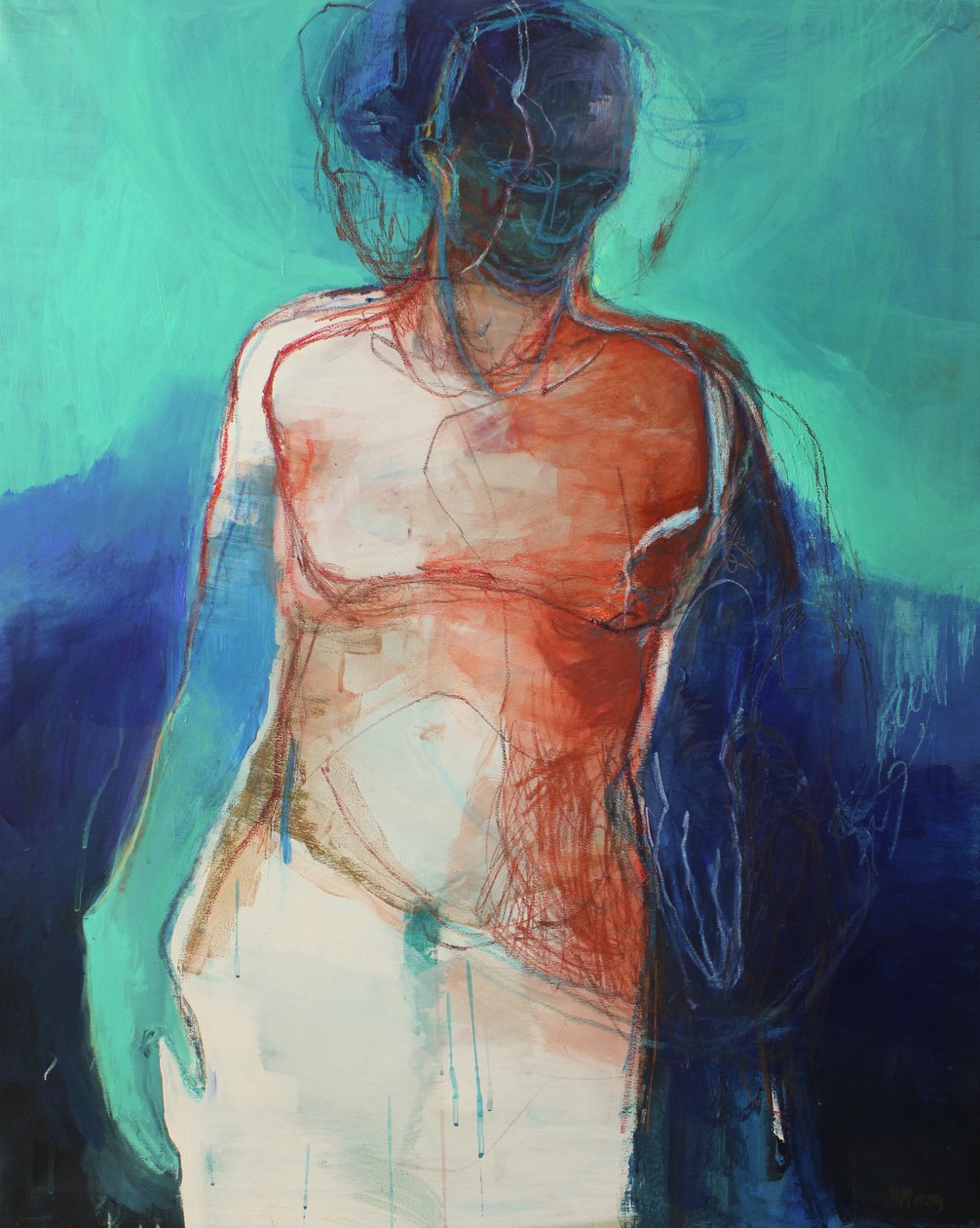 Zacht ontwaken, 2025 (acryl en pastel op doek) door Madgalena Morey