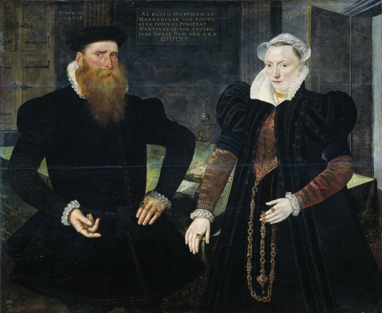 Portret van Gillis Hooftman, reders, en zijn vrouw Margaretha van Nispen (Gilles van Eichelenberg, genaamd Hoffman) door Maerten de Vos