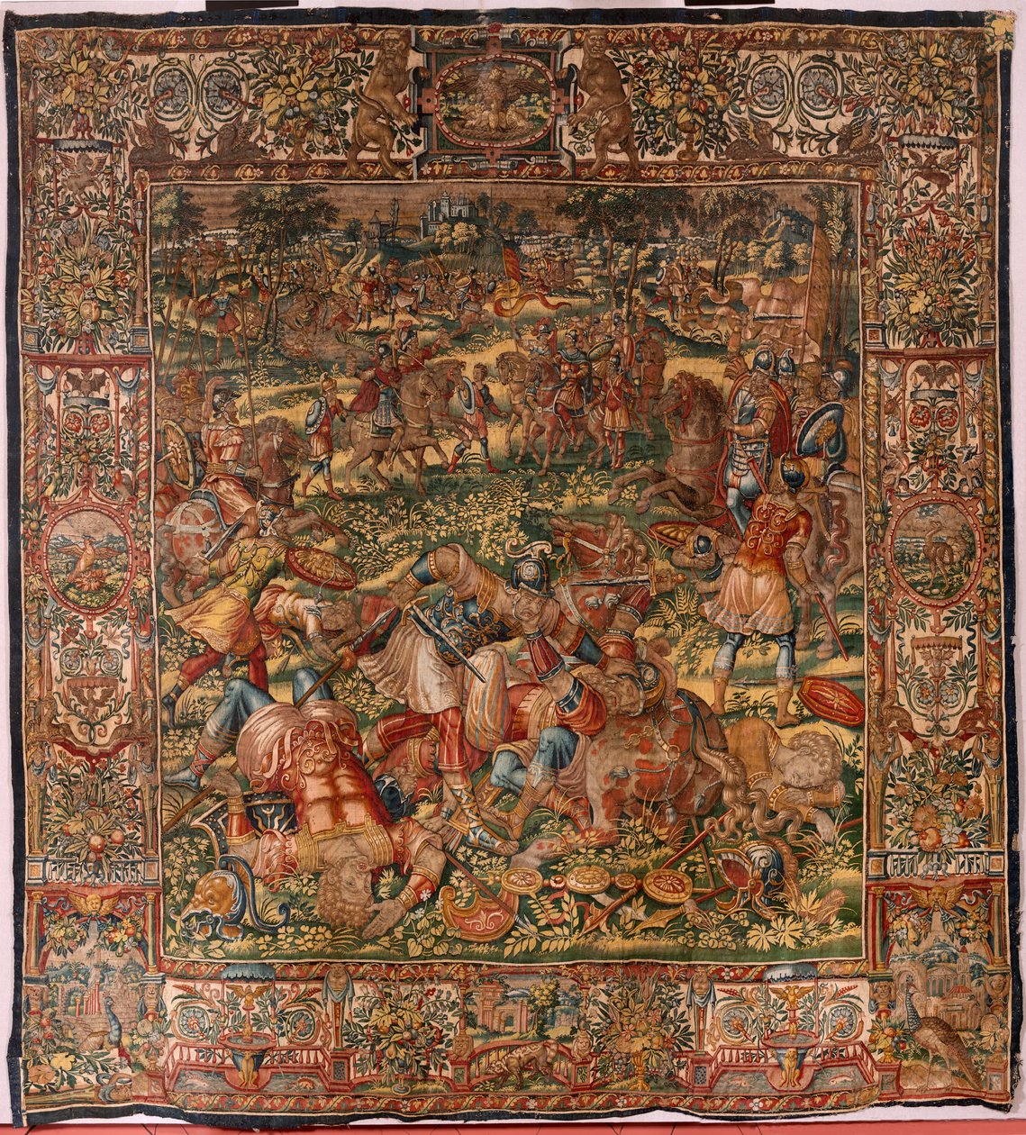 Diocesaan museum (Museo Diocesano). Vlaams wandtapijt. Brussel. Atelier François Geubels. Serie Verhaal van Gideon. De nederlaag van de Midianieten. Zijde en wol. Nalatenschap van bisschop Vicente Roca de la Serna. Barok. 1534-1571, in de door Maerten van Heemskerck