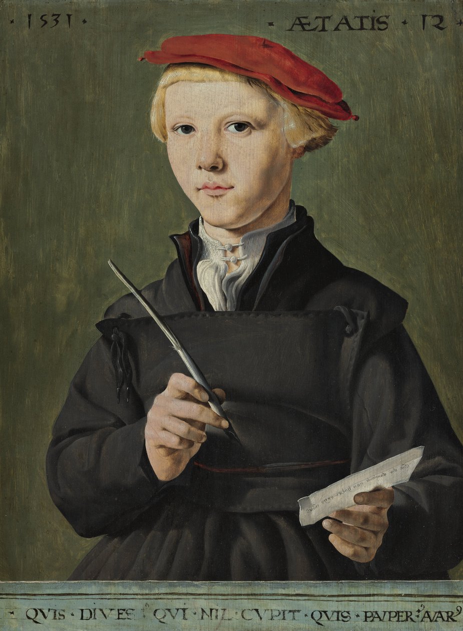 Portret van een jonge schooljongen door Maerten van Heemskerck