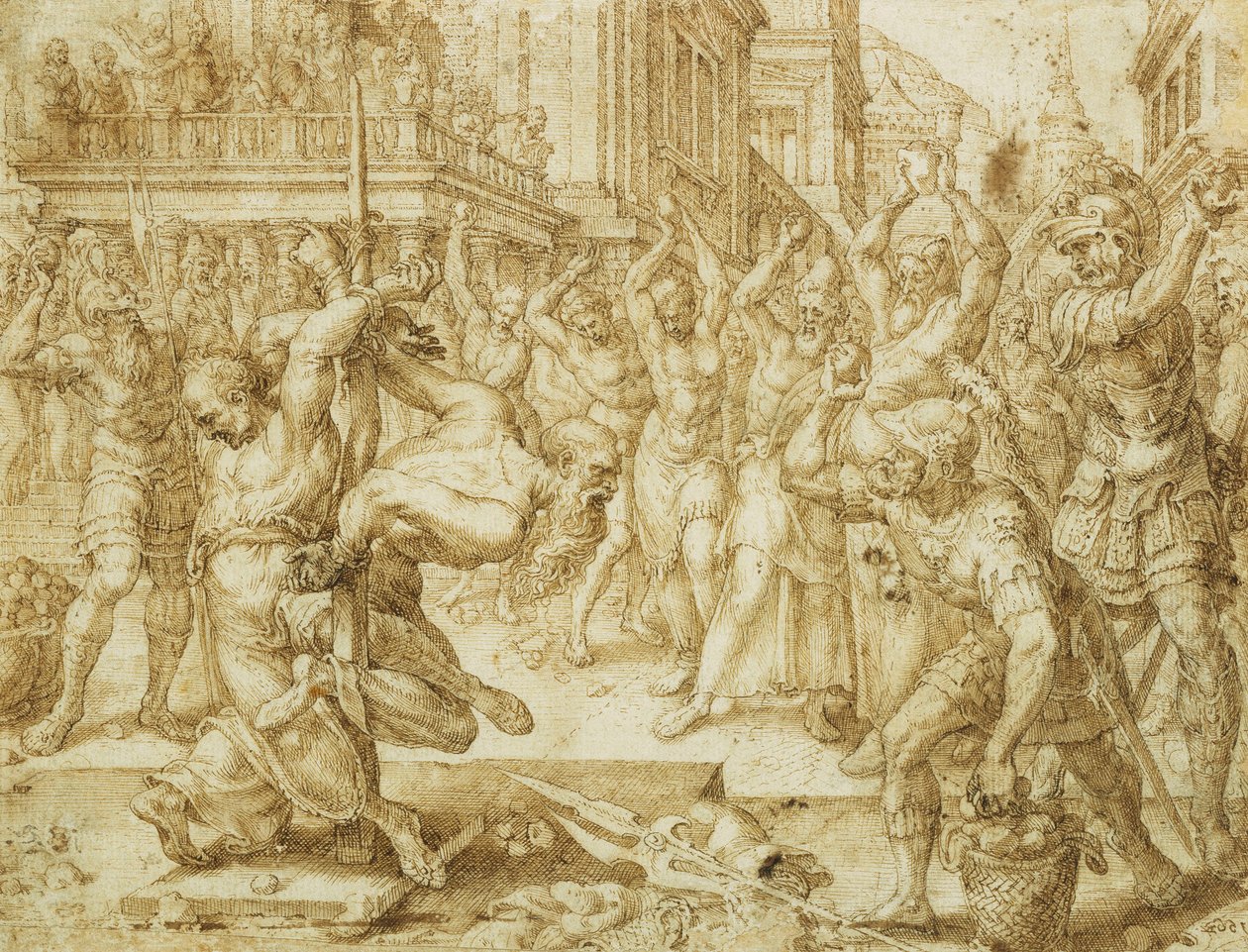 De steniging van de ouderlingen, uit het verhaal van Susanna, 1562 door Maerten van Heemskerck