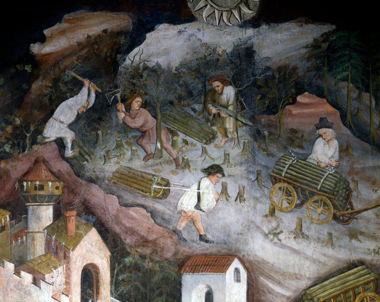 Houthakken, detail (december, cyclus van maanden) door Maestro (attr. to) Venceslao