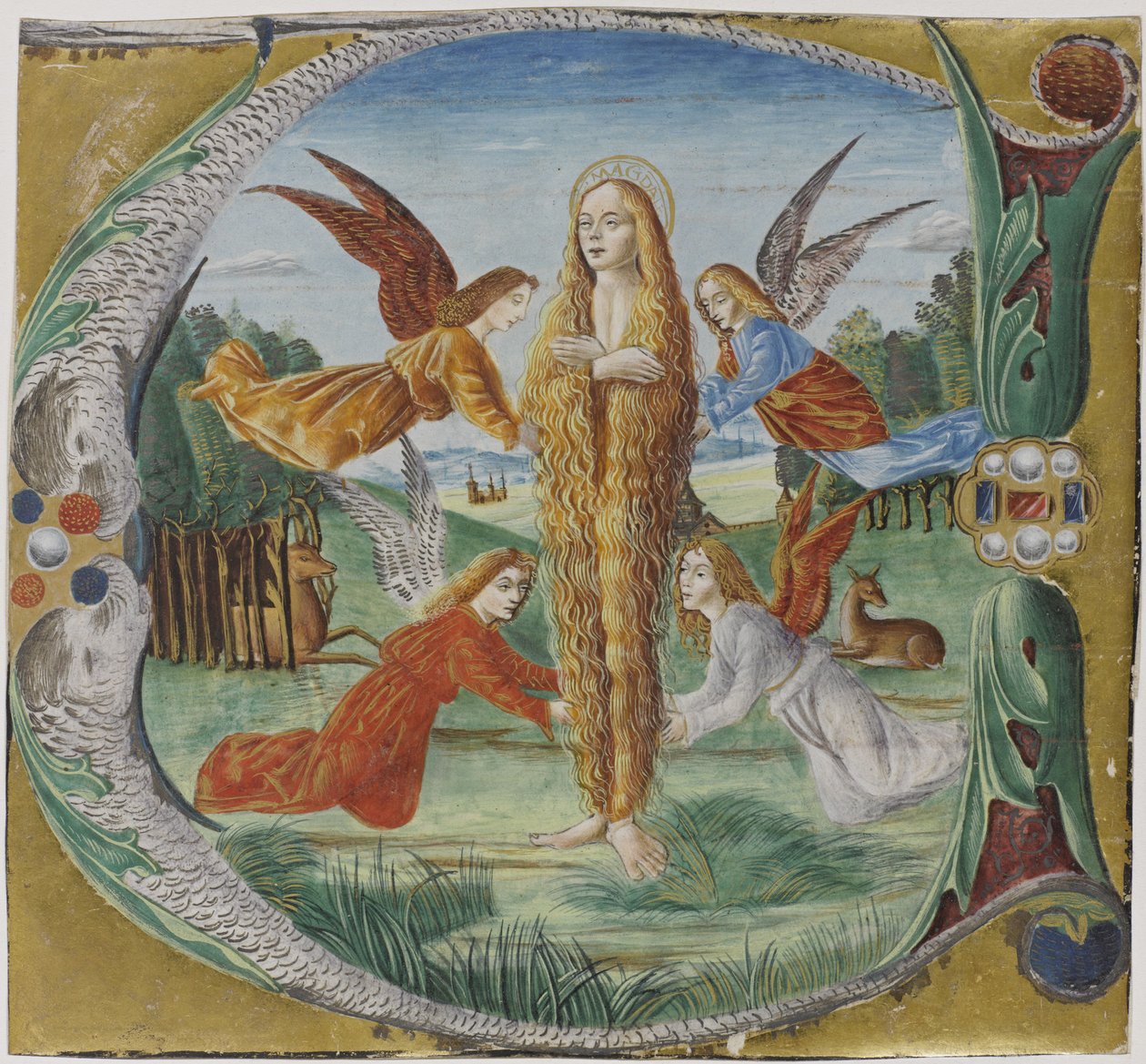 Sint-Maria Magdalena omringd door engelen door Maestro del Salomone Wildenstein