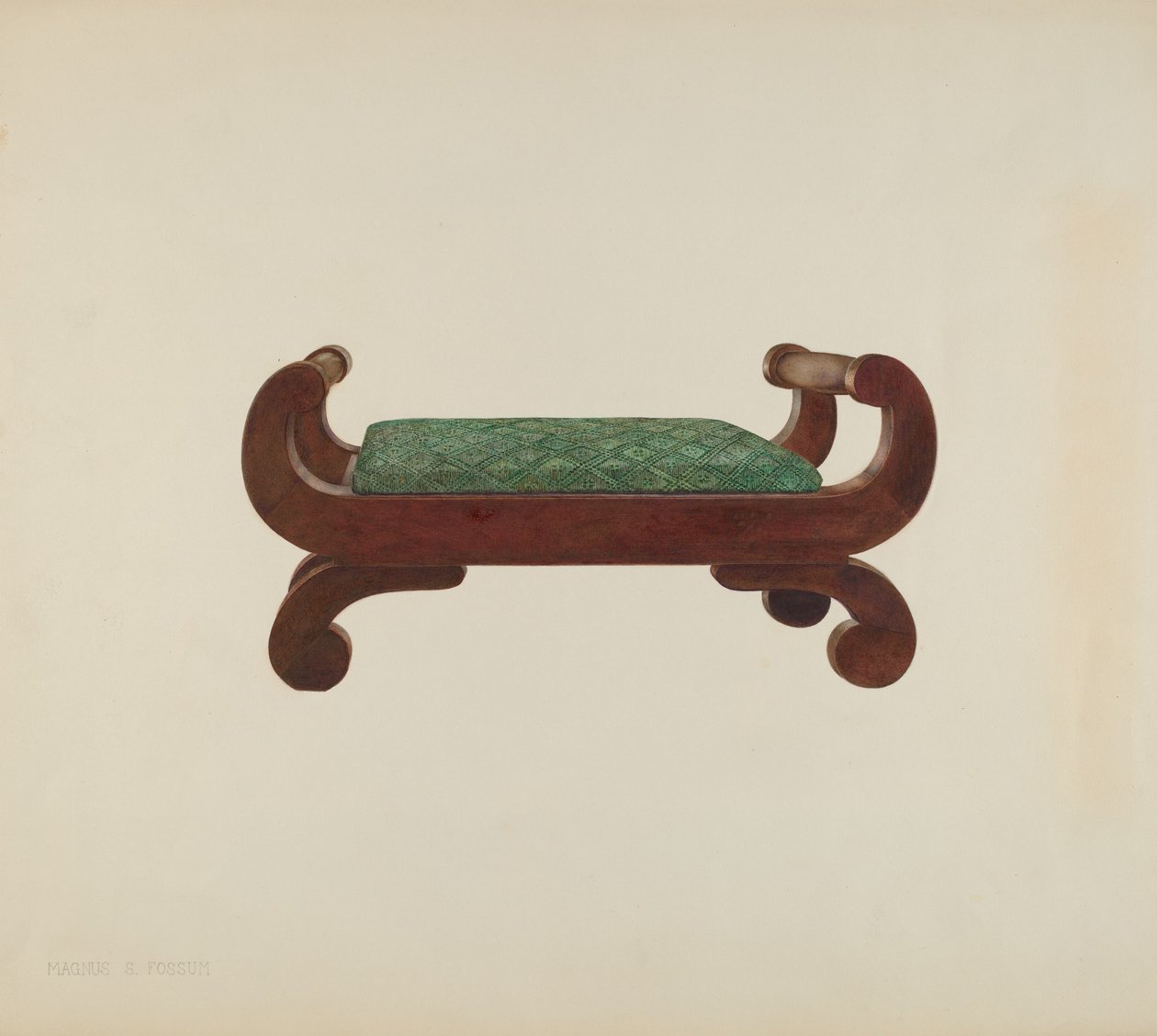 Voetenbank - Mahonie met paardenhaar bekleding, ca. 1939 door Magnus S. Fossum