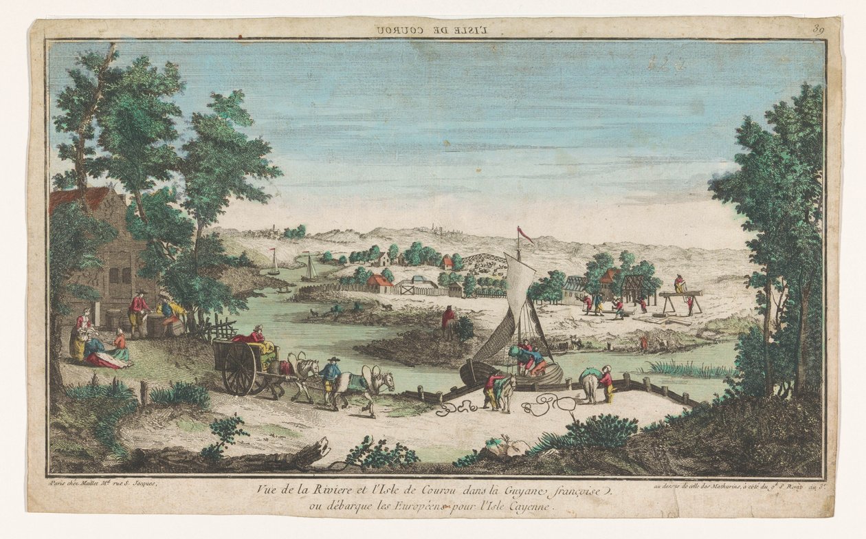 Gezicht op de rivier en het eiland Kourou door Maillet