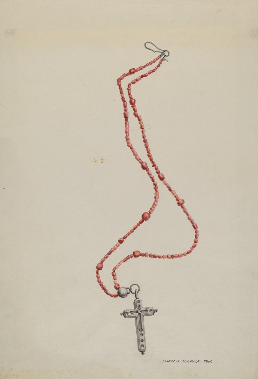 Kralen van koraal en kruisbeeld door Majel G. Claflin