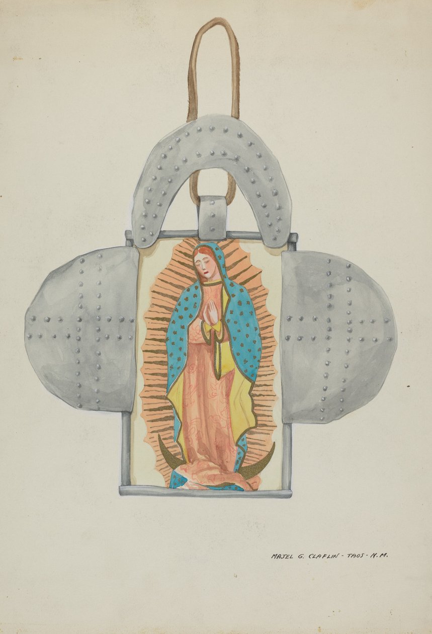 Handgetekende Guadalupe in tinvorm, ca. 1937 door Majel G. Claflin