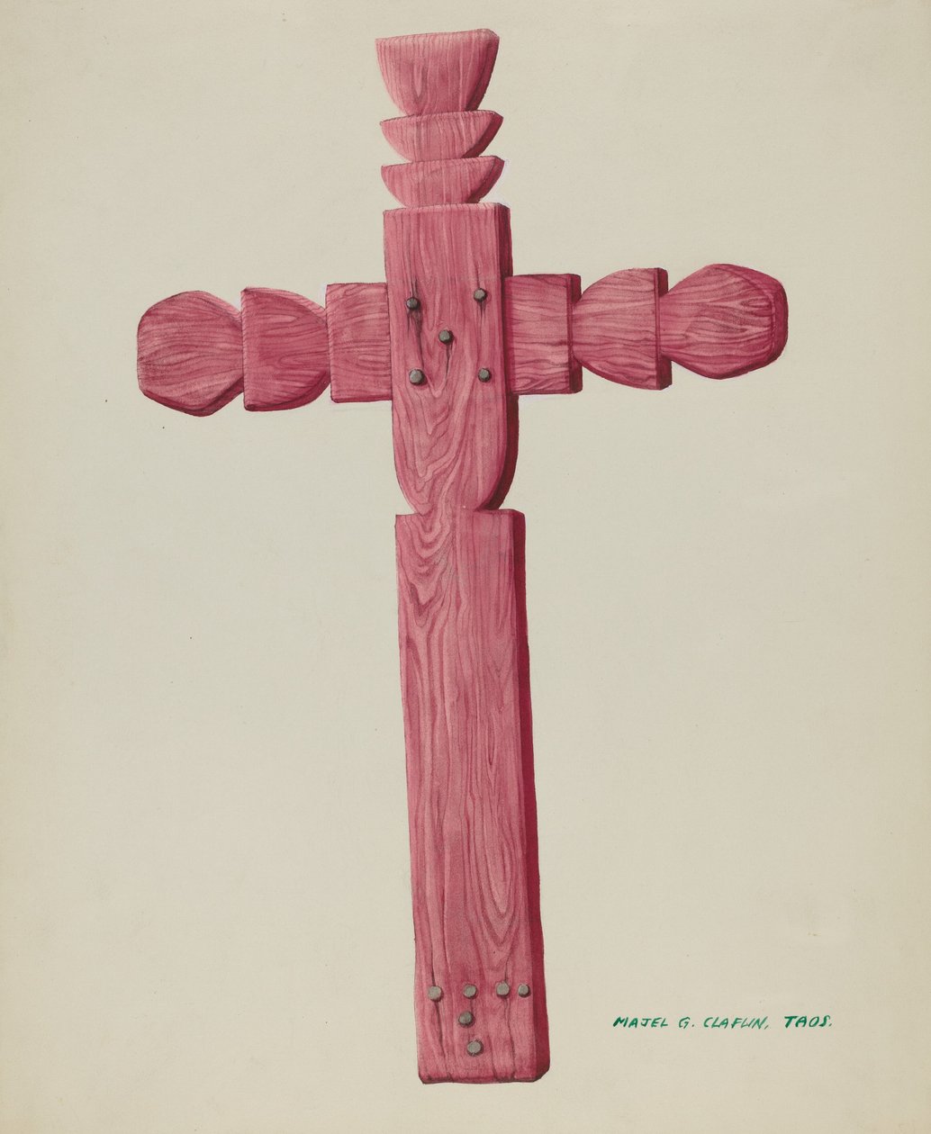 Rood Houten Kruis gebruikt als Grafsteen, ca. 1937 door Majel G. Claflin