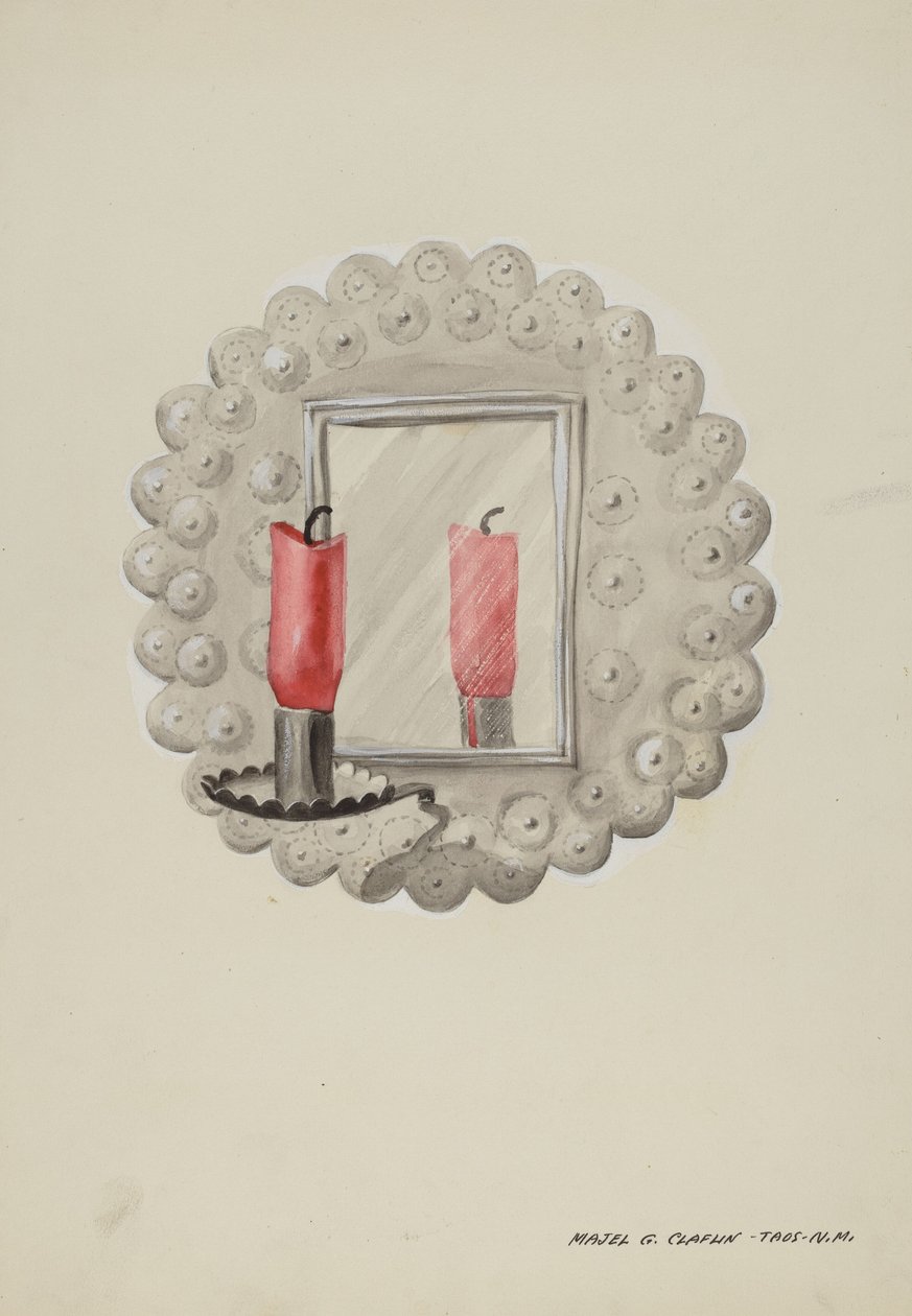 Tin-Spiegel Kandelaar, ca. 1937 door Majel G. Claflin