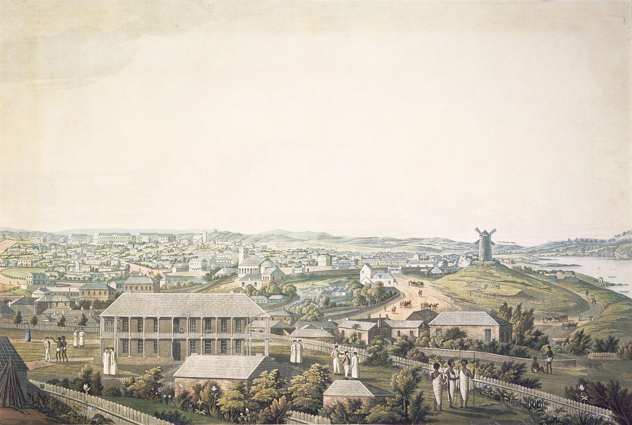 De stad Sydney in New South Wales, centraal deel van een panoramisch uitzicht, ca. 1821 door Major James Taylor