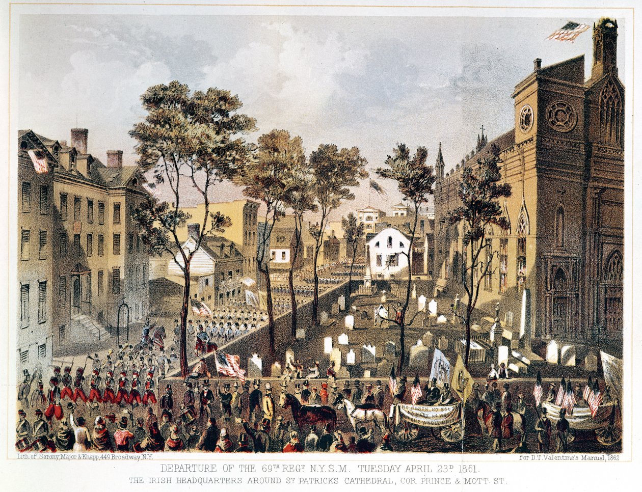 Vertrek van het 69e Regiment, N.Y.S.M., 23 april 1861, het Ierse hoofdkwartier rond de St. Patrick