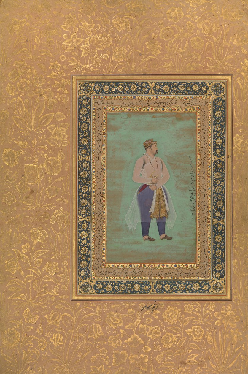 recto: Portret van Prins Danyal, Folio uit het Shah Jahan Album door Manohar