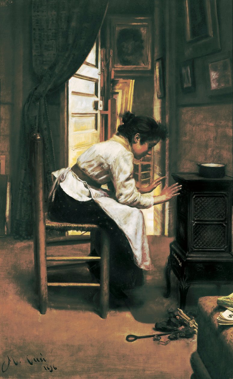 "Een vrouw voor het fornuis", schilderij door Manuel Cusi door Manuel Cusí