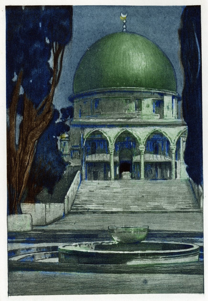 Al-Aqsa Moskee (Al-Aqsa) in Jeruzalem. Gravure door Manuel Orazzi (1860-1934), in 