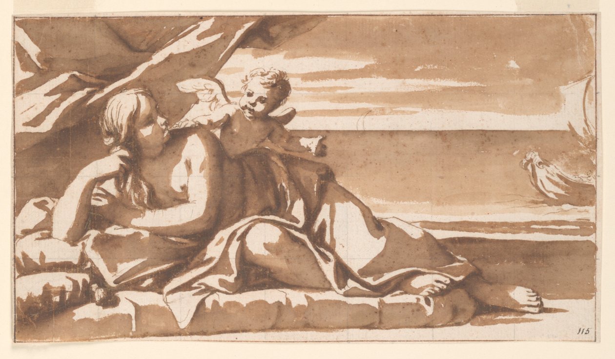Studie voor een Bovenlicht Schilderij, Ariadne Bekijkt de Nadering van het Schip van Bacchus door Marc Antonio Franceschini