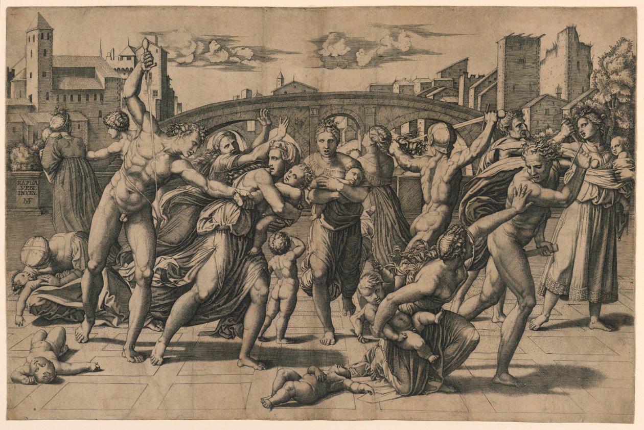 Bloedbad van de Onschuldigen (zonder de Spar) door Marc Antonio Raimondi