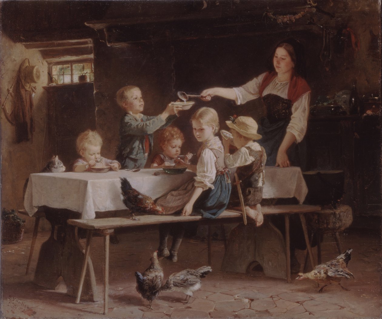 Kinderen tijdens de lunch door Marc Louis Benjamin Vautier the Elder