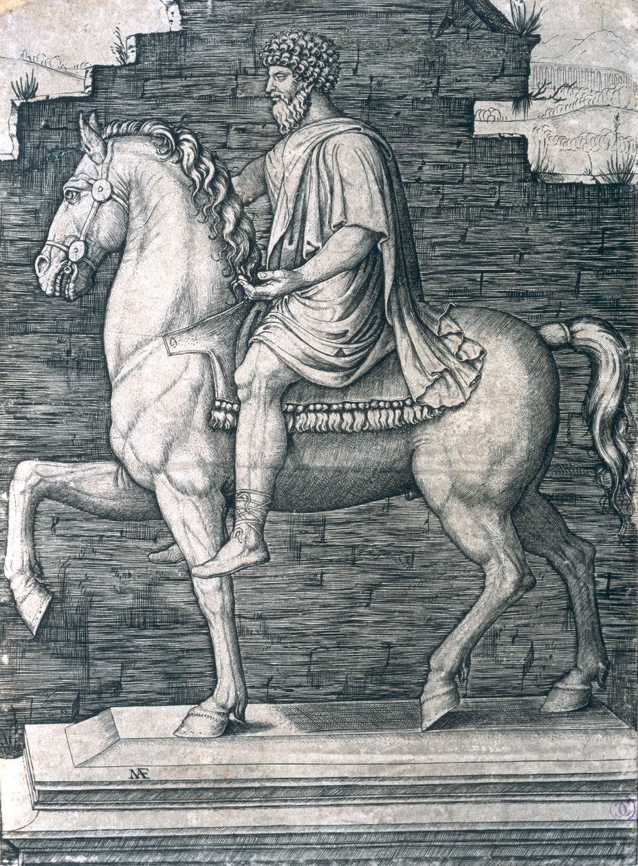 Ruiterstandbeeld van Marcus Aurelius (121-180 AD) door Marcantonio Raimondi