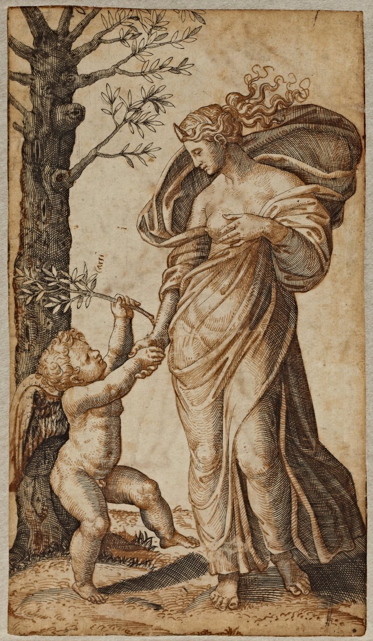 Verzoening van Minerva en Cupido door Marcantonio Raimondi
