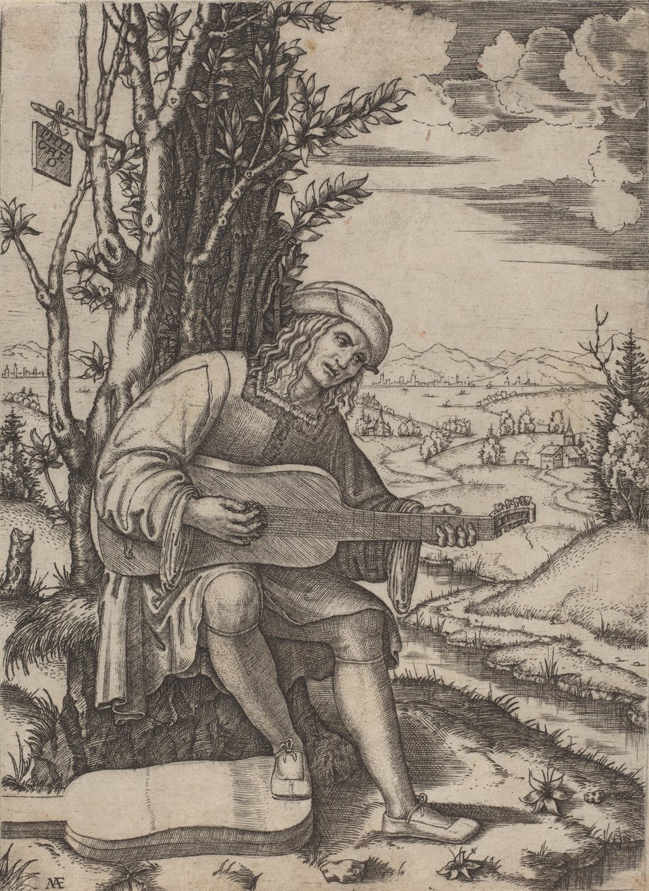 De Gitaarspeler door Marcantonio Raimondi
