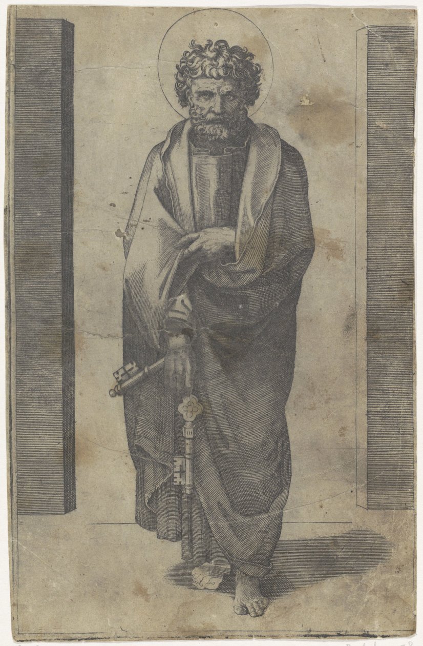Apostel Petrus met sleutels door Marcantonio Raimondi