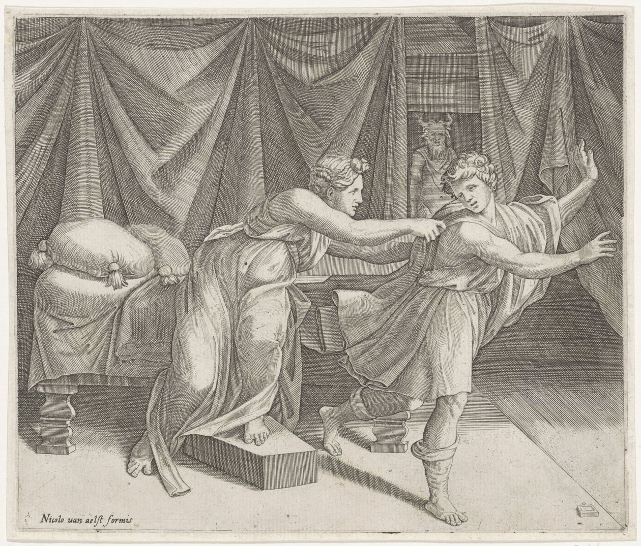 Jozef en de vrouw van Potifar door Marcantonio Raimondi