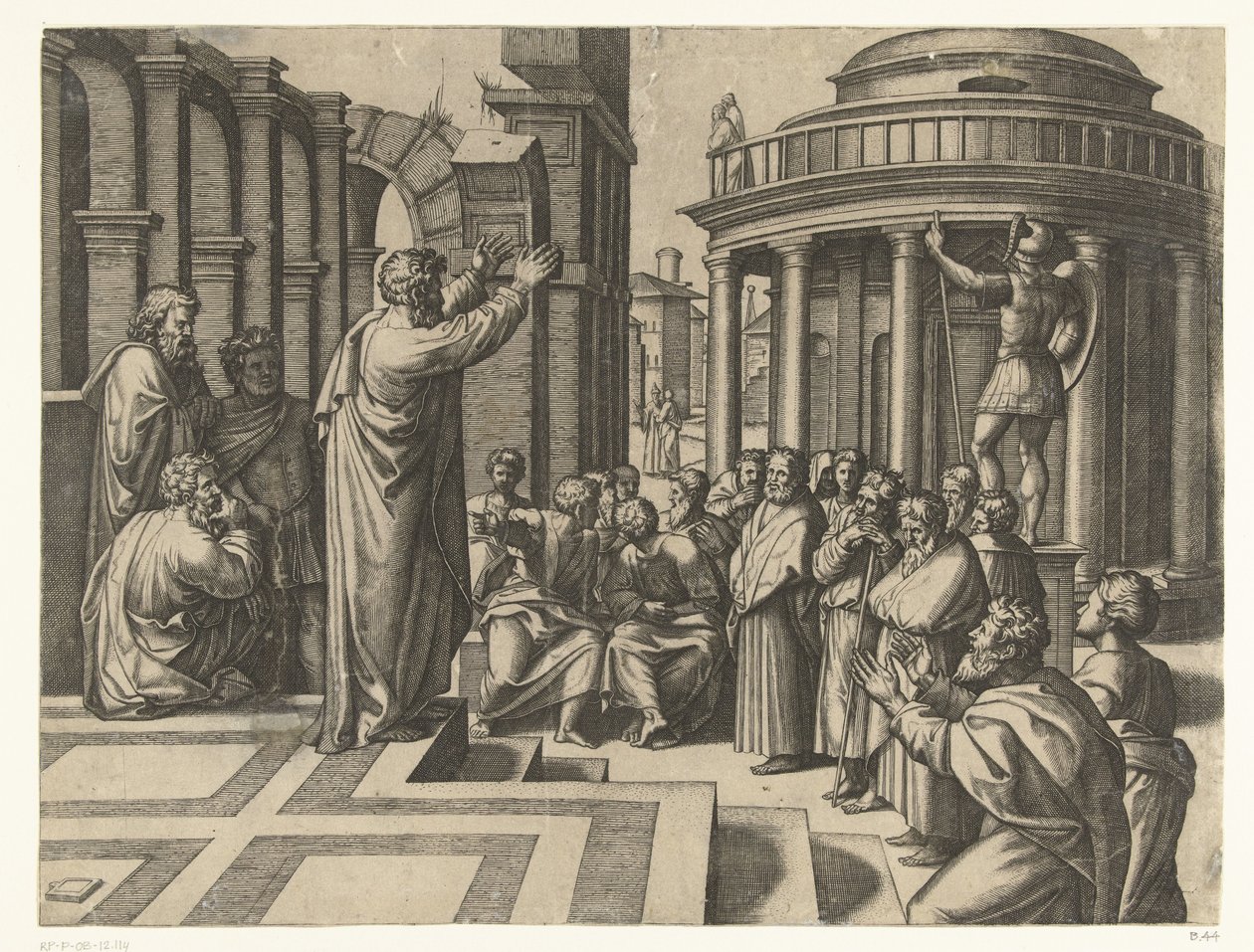 Paulus predikt in Athene door Marcantonio Raimondi