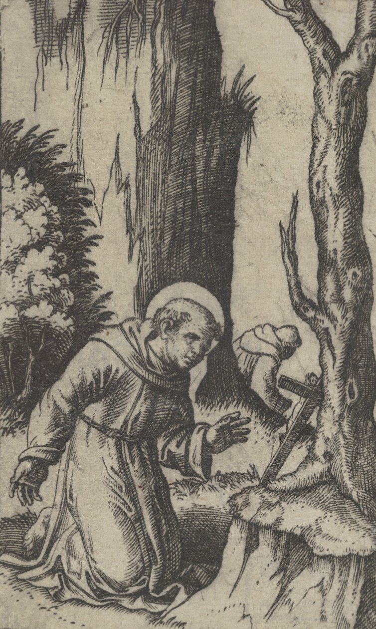 Sint Franciscus van Assisi die bidt voor een crucifix, uit de serie 