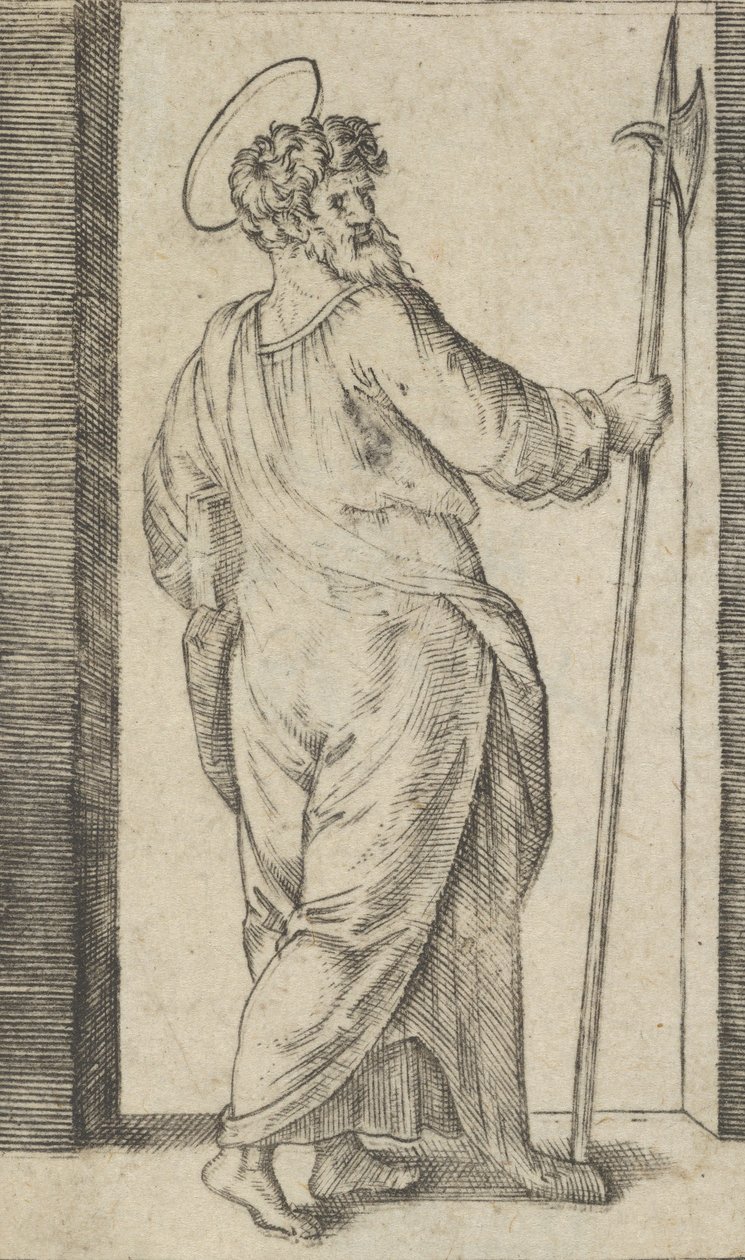 Sint Judas, met een hellebaard in zijn rechterhand, uit de serie 