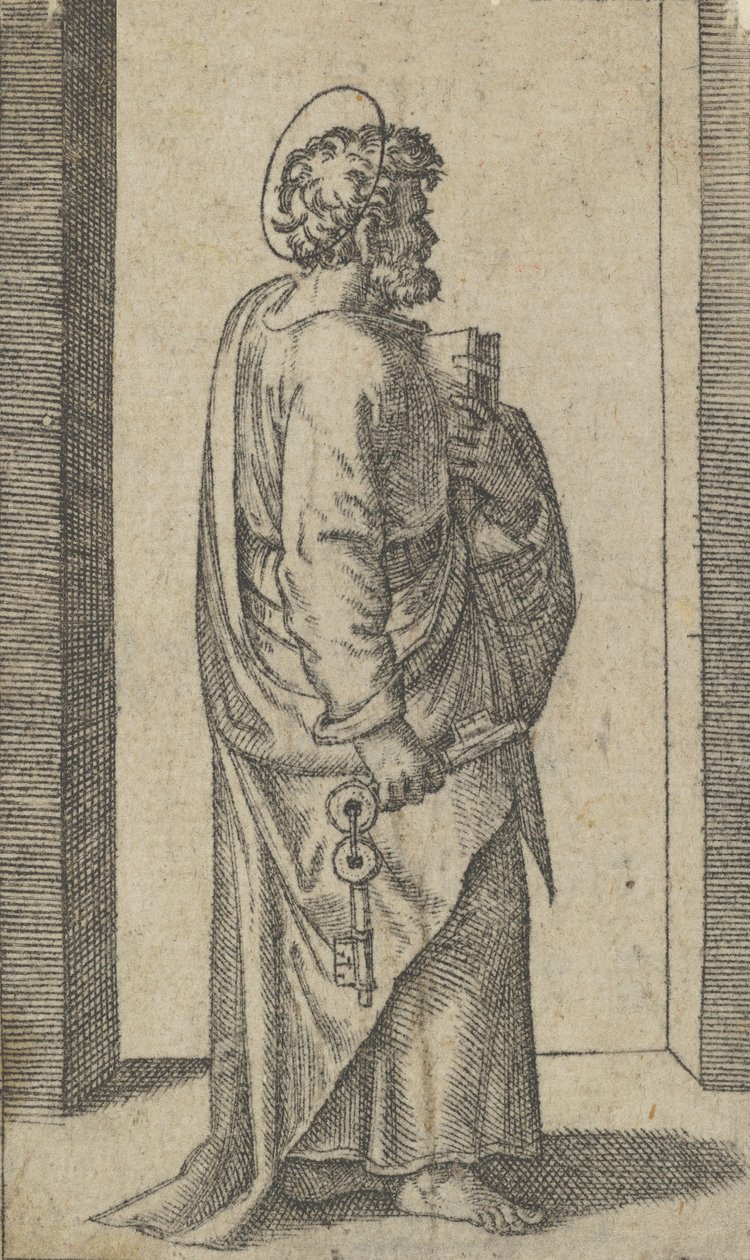 Sint Pieter, sleutels in rechterhand, boek in linkerhand, naar rechts kijkend, uit de serie 