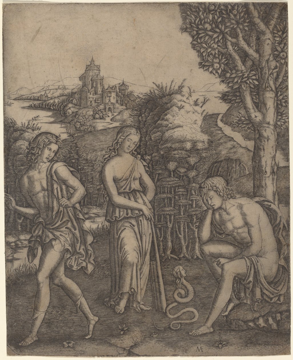 Slang die tot een Jongeman Spreekt door Marcantonio Raimondi