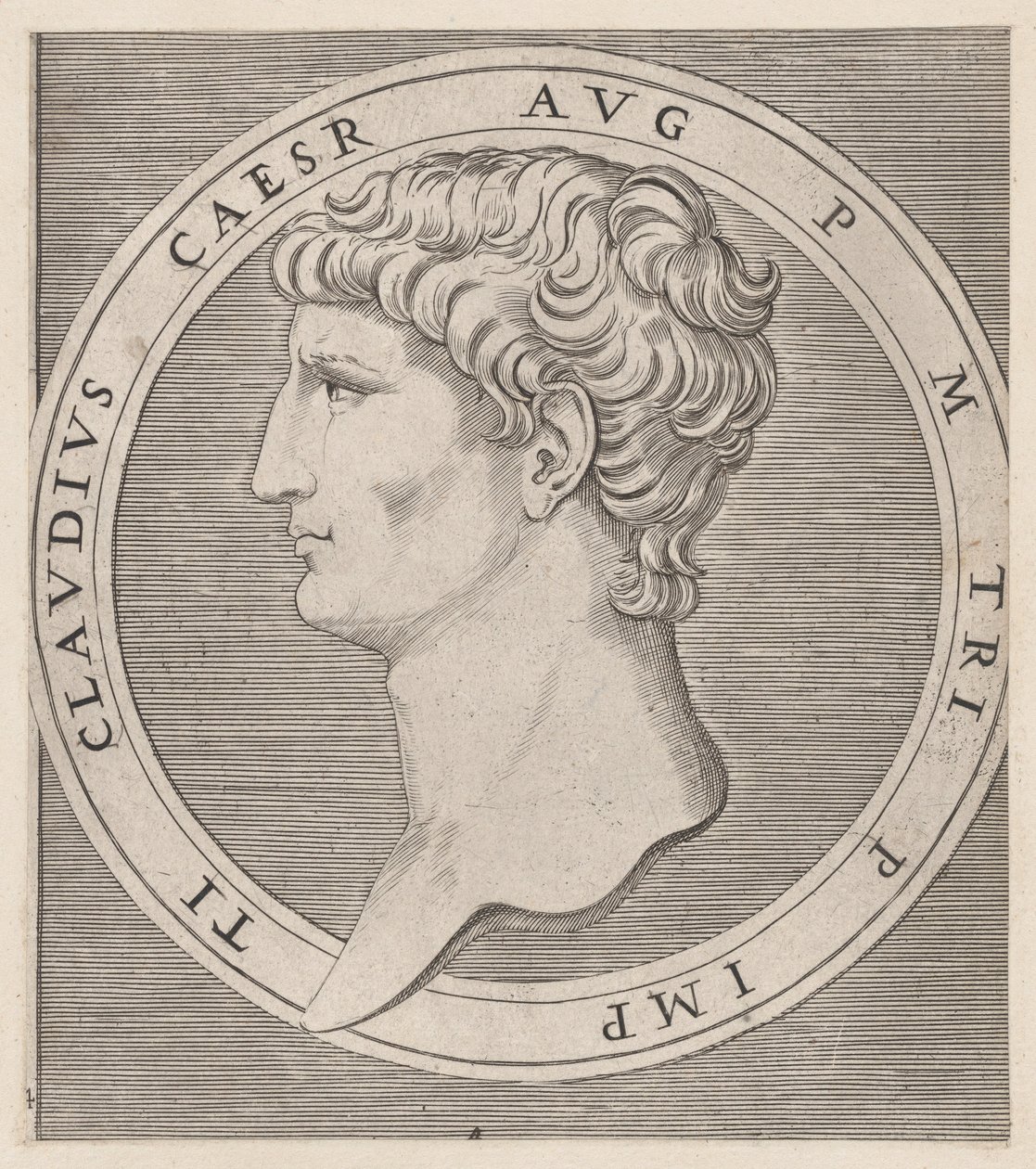 Speculum Romanae Magnificentiae: Claudius, uit De Twaalf Caesars, ca. 1500-1534 door Marcantonio Raimondi