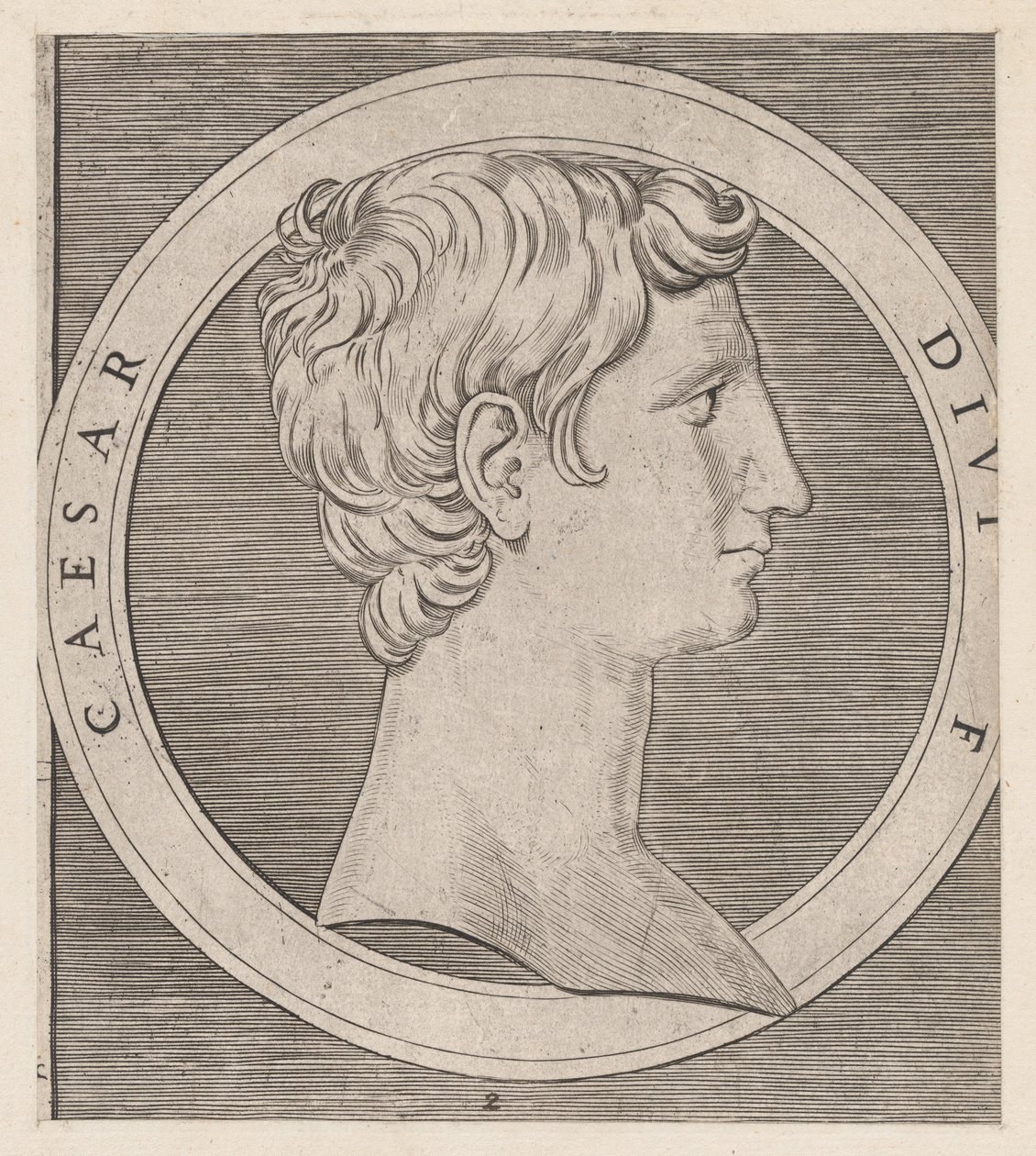 Speculum Romanae Magnificentiae: Octavianus Augustus, uit De Twaalf Caesars, ca. 1500-1534 door Marcantonio Raimondi