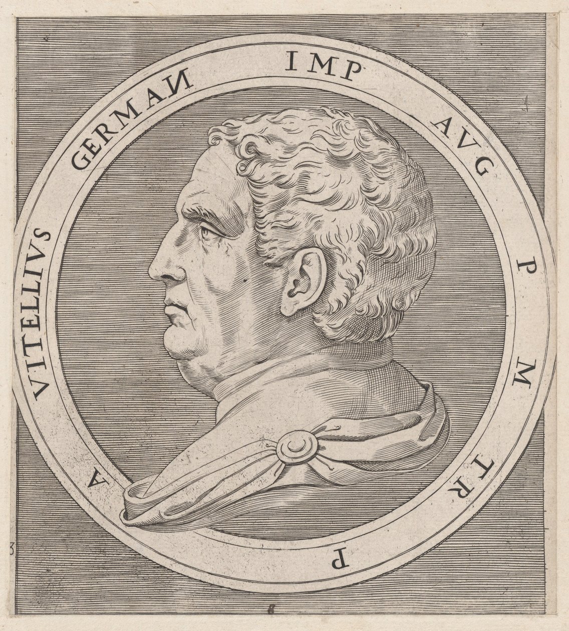 Speculum Romanae Magnificentiae: Vitellius, uit De Twaalf Caesars door Marcantonio Raimondi