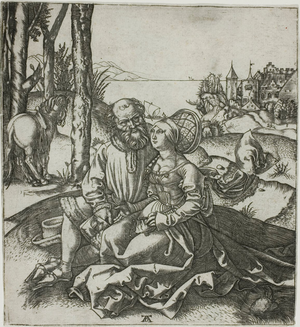 Het onverkwikkelijke paar (Het aanbod van liefde) door Marcantonio Raimondi