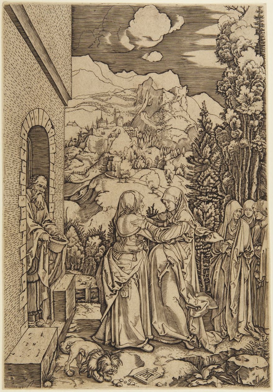 De Visitatie, plaat 8 uit het Leven van de Maagd door Marcantonio Raimondi