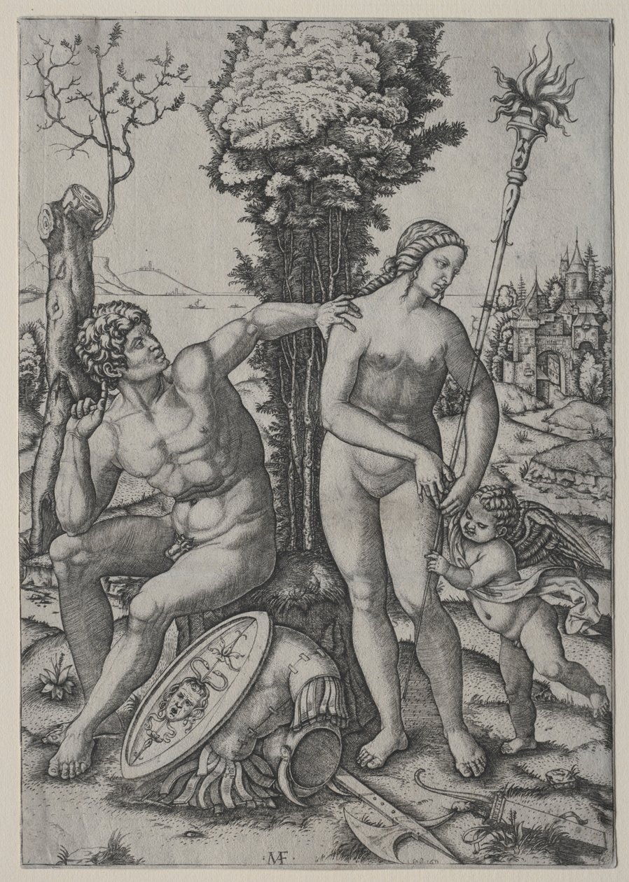 Venus, Mars en Cupido door Marcantonio Raimondi