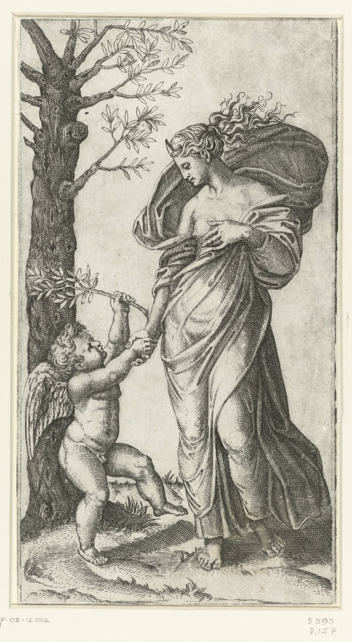 Verzoening van Minerva en Amor door Marcantonio Raimondi