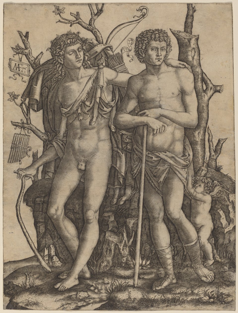 Apollo en Hyacinthus door Marcantonio Raimondi after Francesco Francia