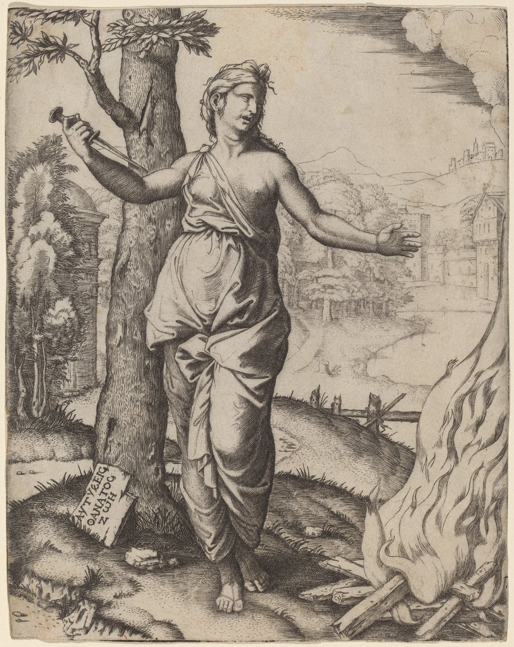Dido door Marcantonio Raimondi after Raphael