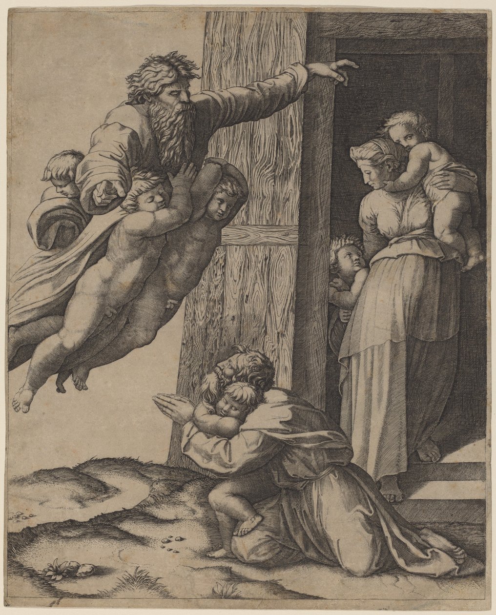 God Verschijnt aan Noach door Marcantonio Raimondi after Raphael