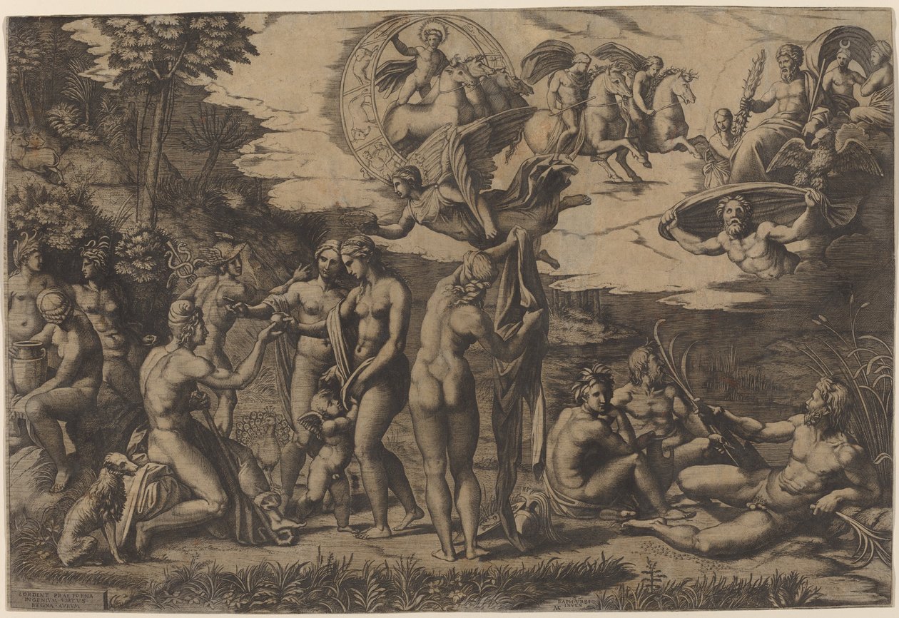 Het Oordeel van Paris door Marcantonio Raimondi after Raphael
