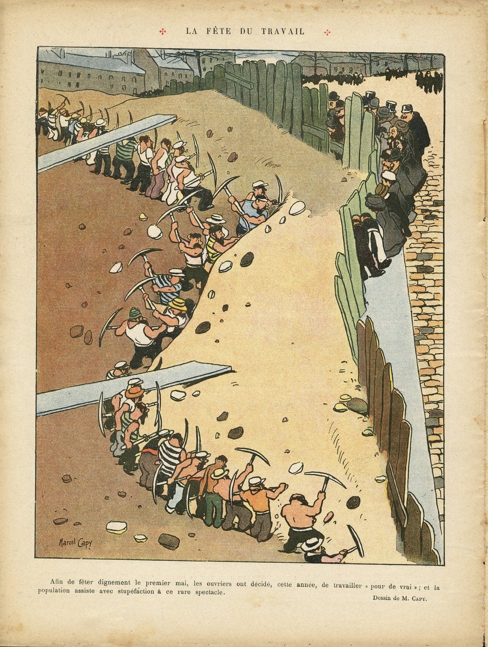 Illustratie door Marcel Capy (1865-1941) in Le Rire, 27/04/12 - Dag van de Arbeid - Architectuur Stedenbouw, Werk, 1 mei - Terrassiers door Marcel Amable O.L. Capy
