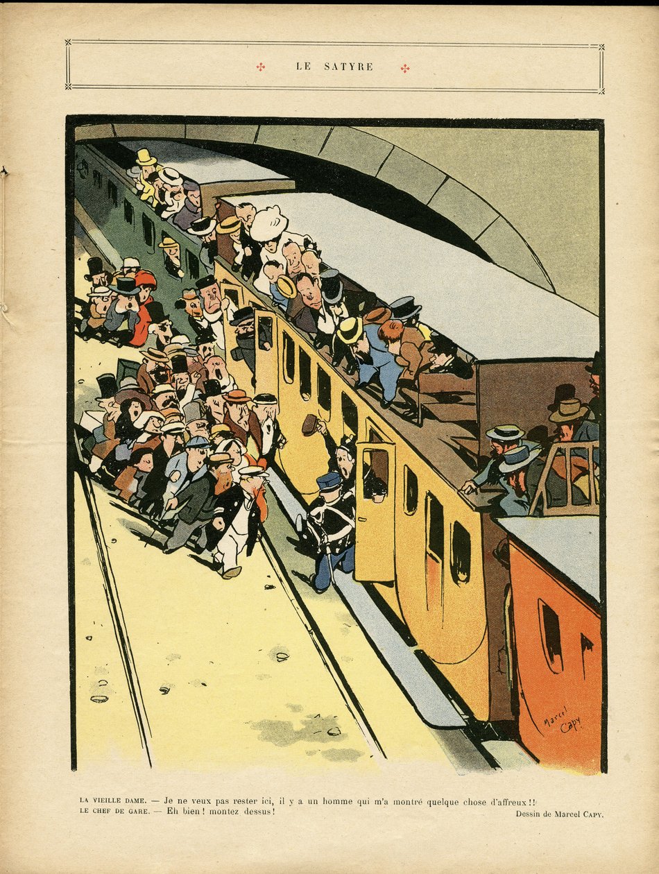 Illustratie van Marcel Capy in Le Rire, 03/09/10 - De satyre - Architectuur Stedenbouw, Trein Spoorweg, Brug door Marcel Amable O.L. Capy