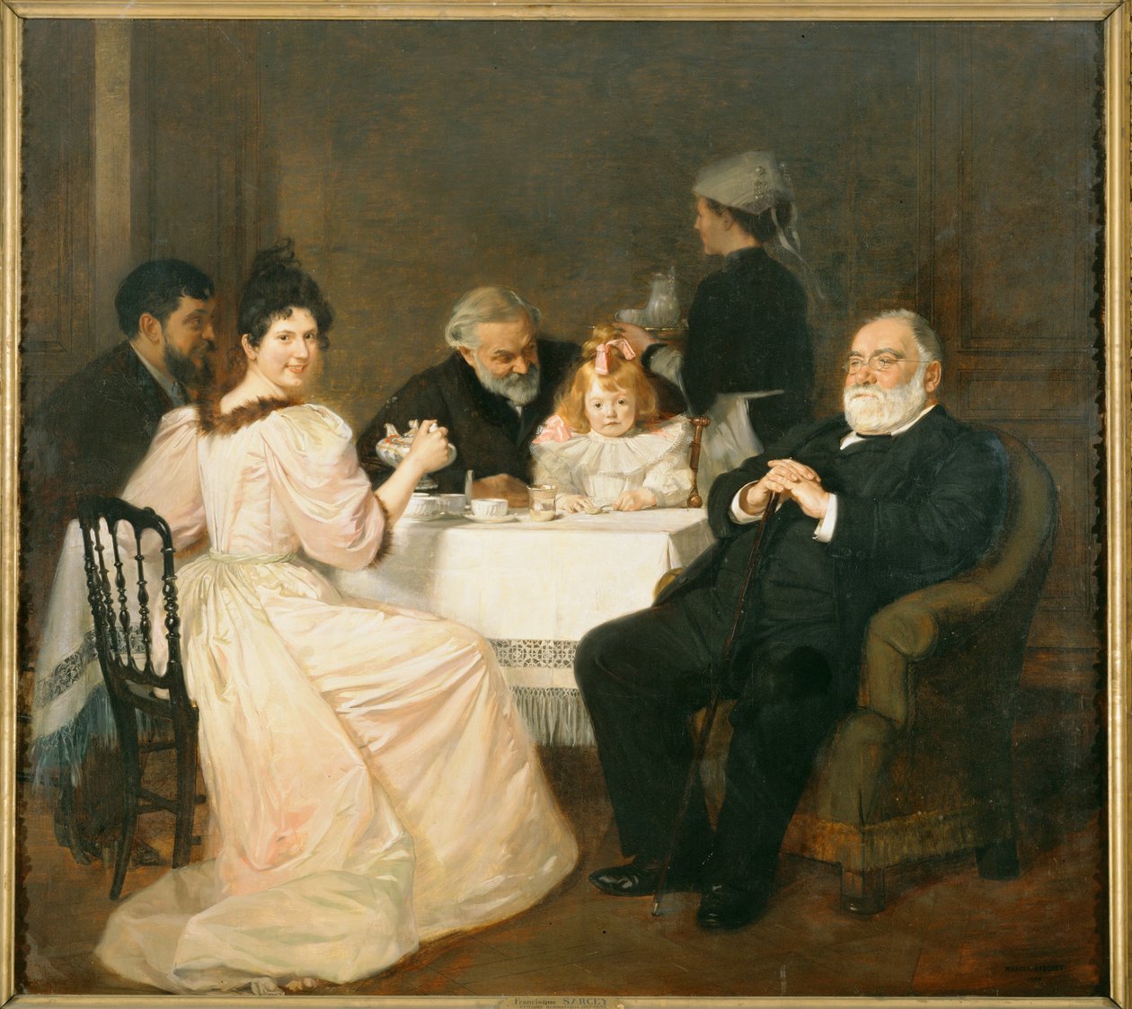 Francisque Sarcey, literair criticus, ten huize van de dochter van Adolphe Brisson ... (schilderij op doek) door Marcel Andre Baschet