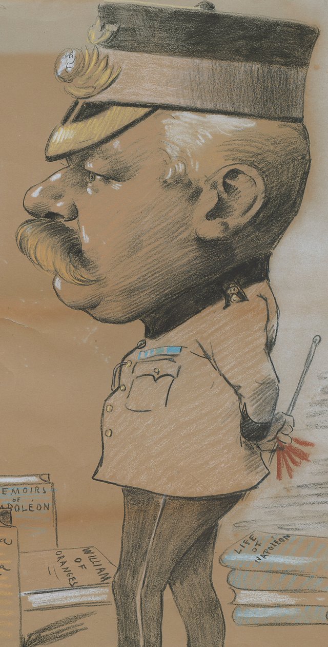 Karikatuur van een niet-geïdentificeerde luitenant-kolonel van de koninklijke marine lichte infanterie, 1893 door Marcel Pic