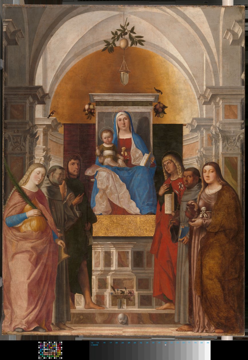Madonna en kind met de heilige Catharina door Marcello Fogolino