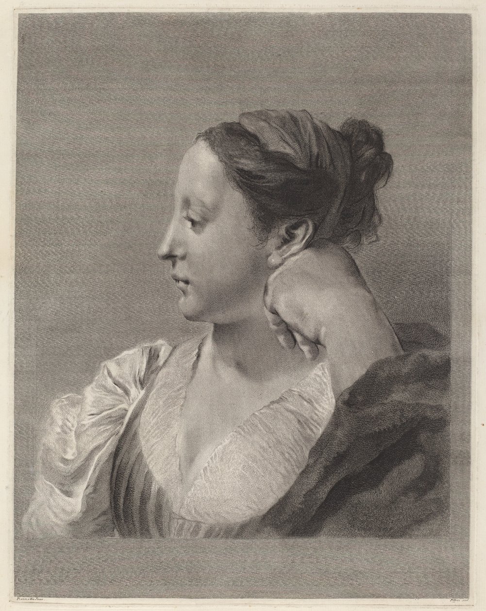 Jonge Vrouw in Profiel door Marco Alvise Pitteri after Giovanni Battista Piazzetta