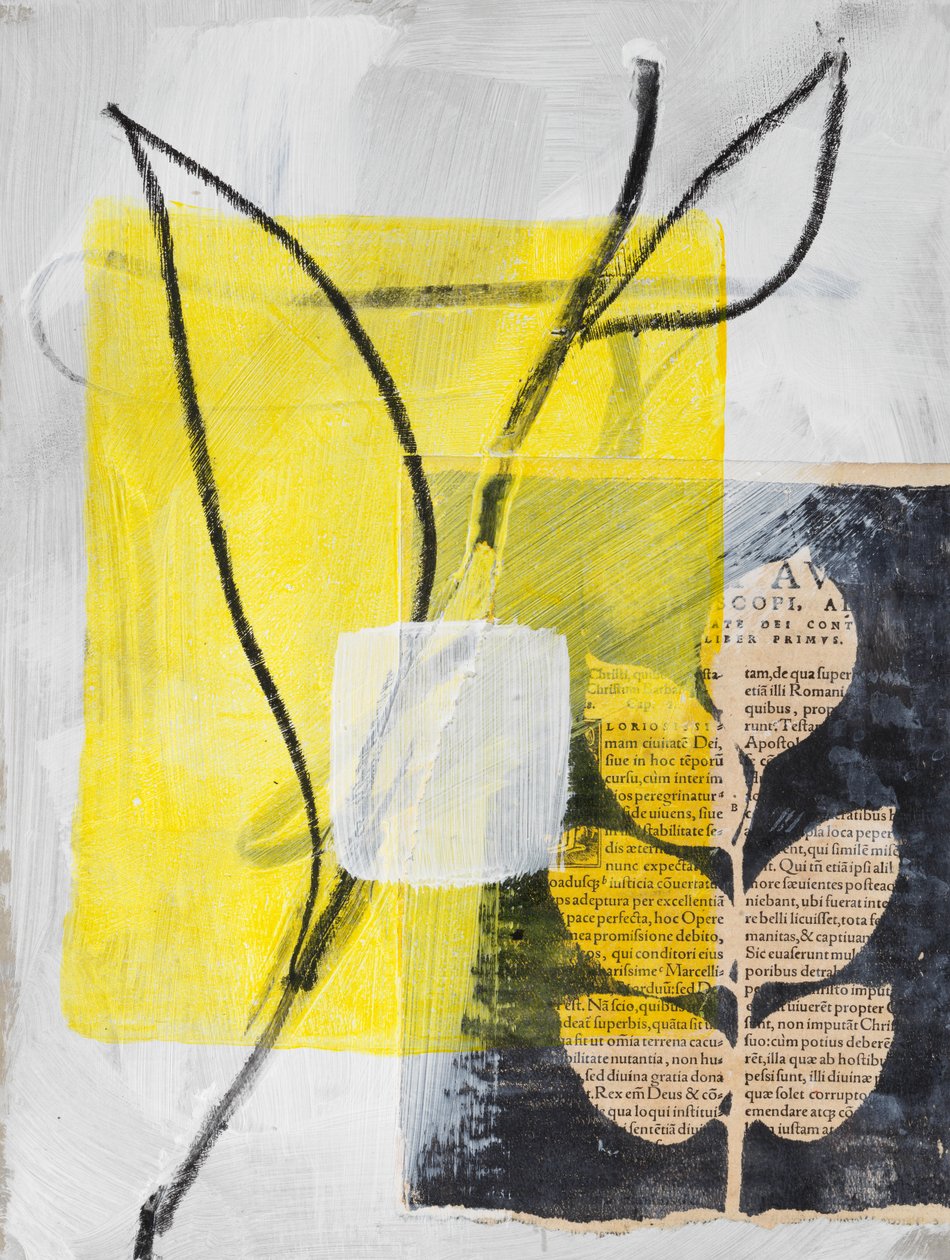 Collage met Calla en bladeren, 2024 (gemengde techniek) door Marco Campedelli